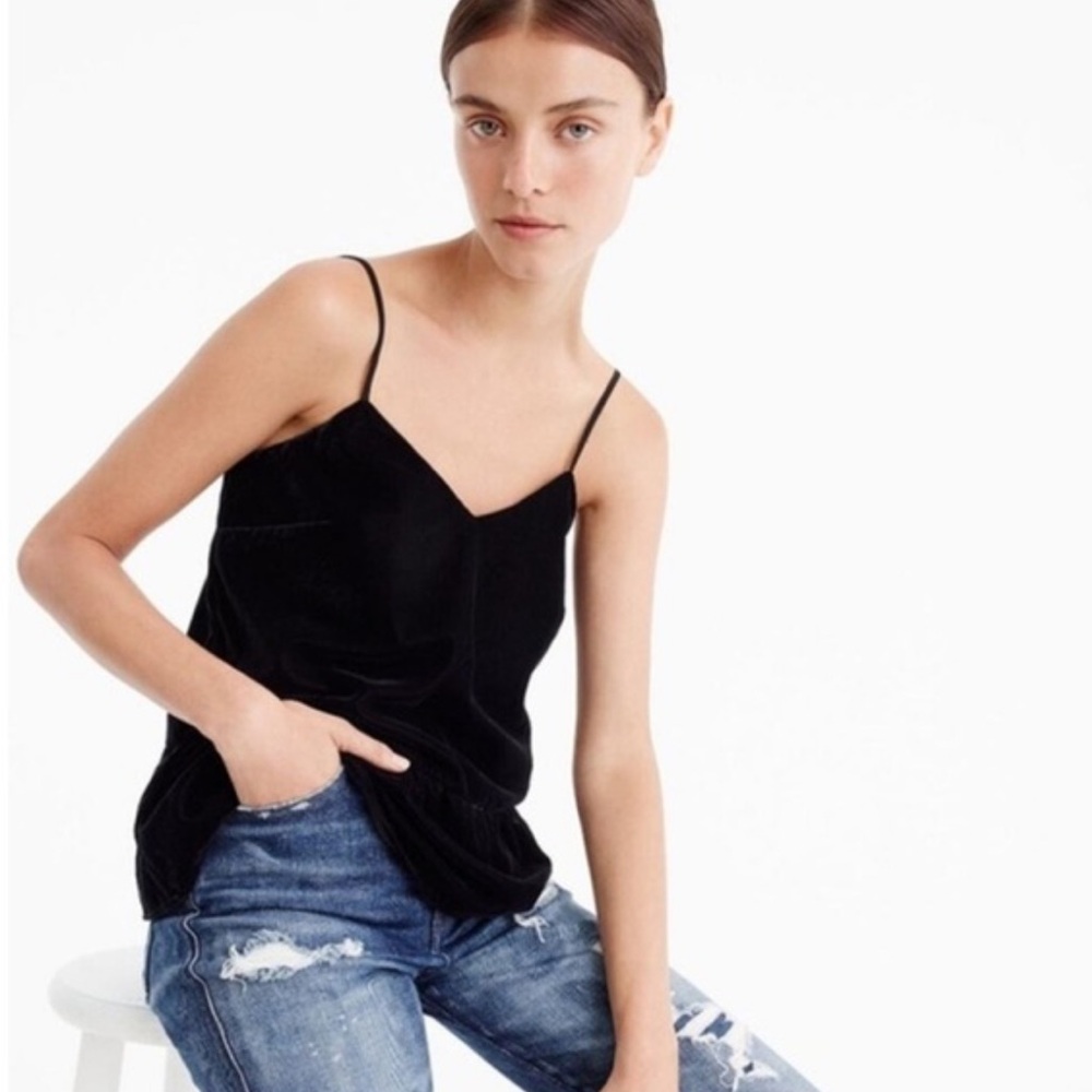 • J. Crew • Velvet Peplum Cami Top Women's Silk-Blend Blue 2